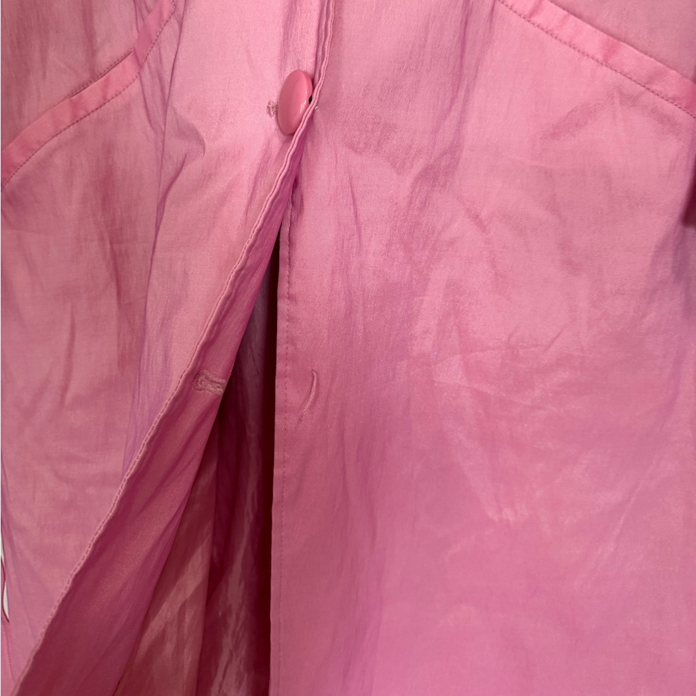 Samuel Dong Pink Hooded Belted Trench Coat L Statement Designer Artsy Coquette - Picture 5 of 10